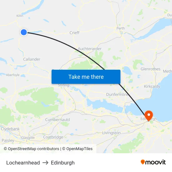 Lochearnhead to Edinburgh map