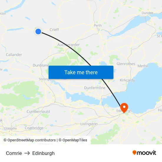 Comrie to Edinburgh map