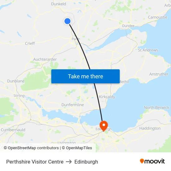Perthshire Visitor Centre to Edinburgh map