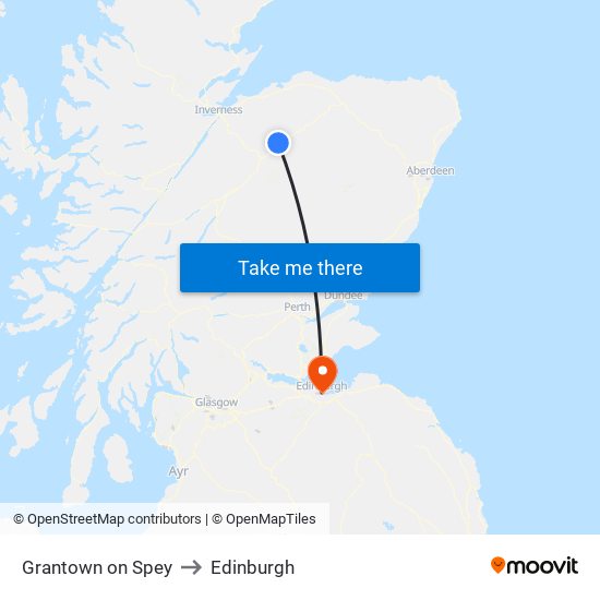 Grantown on Spey to Edinburgh map
