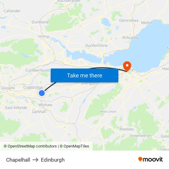 Chapelhall to Edinburgh map