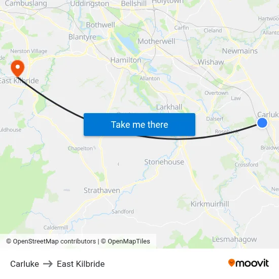 Carluke to East Kilbride map