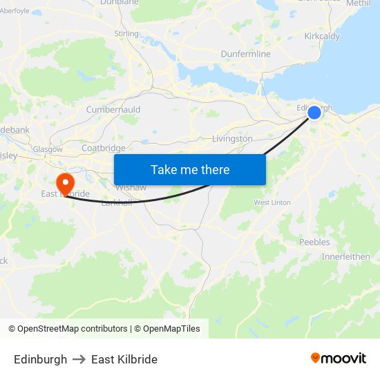 Edinburgh to East Kilbride map