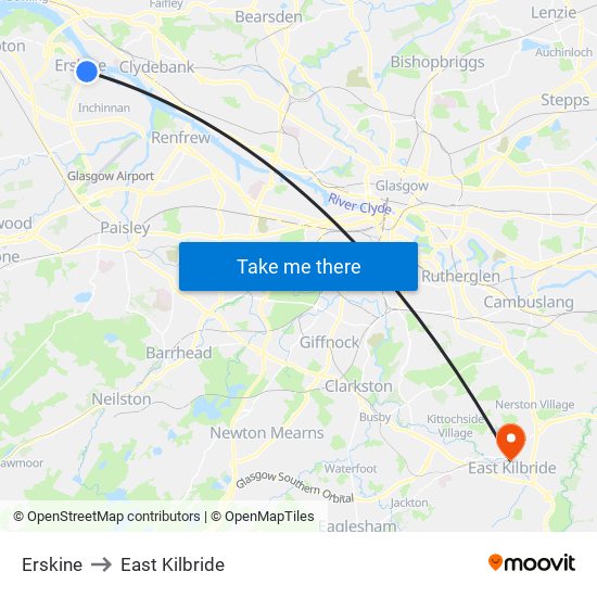 Erskine to East Kilbride map