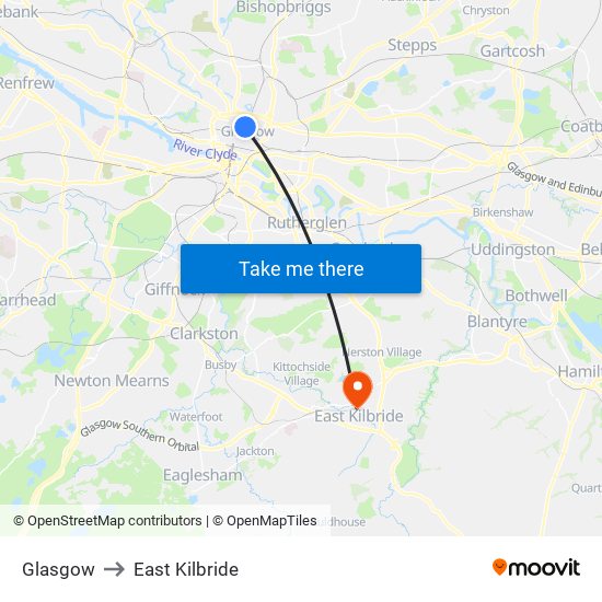 Glasgow to East Kilbride map