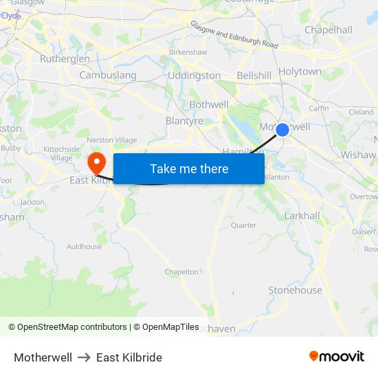 Motherwell to East Kilbride map