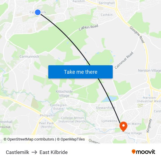 Castlemilk to East Kilbride map
