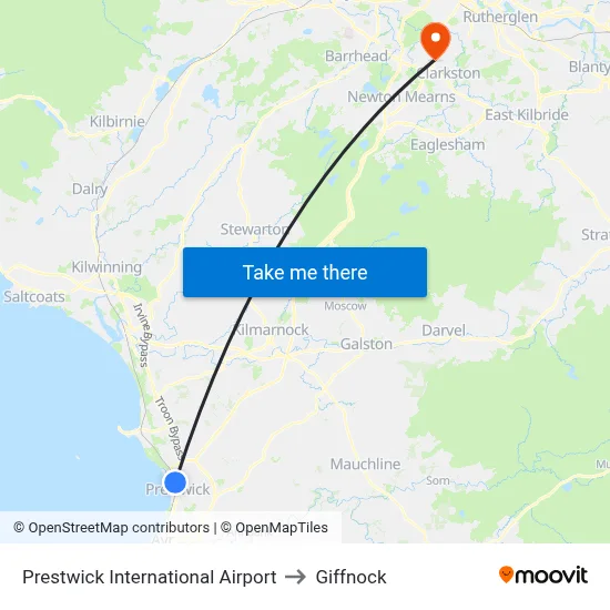 Prestwick International Airport to Giffnock map