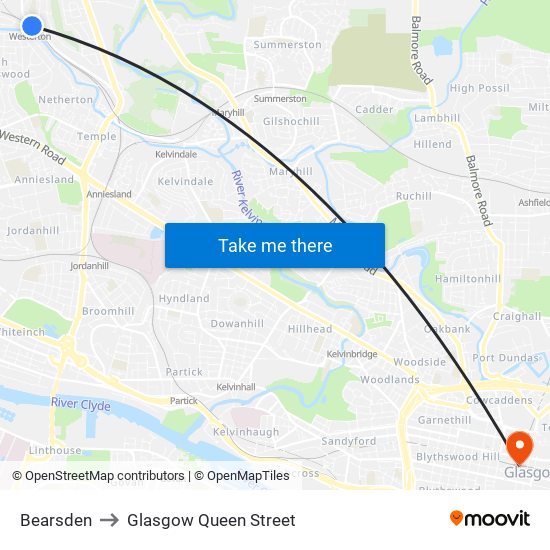 Bearsden to Glasgow Queen Street map