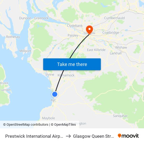 Prestwick International Airport to Glasgow Queen Street map