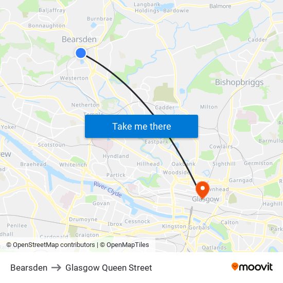 Bearsden to Glasgow Queen Street map