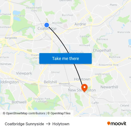 Coatbridge Sunnyside to Holytown map