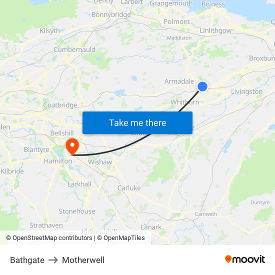 Bathgate to Motherwell map