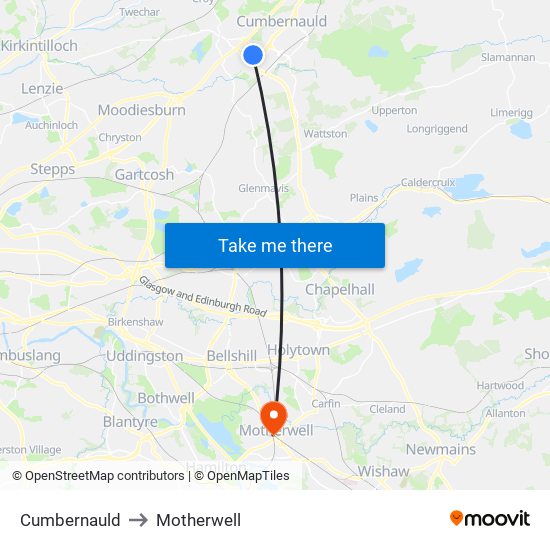 Cumbernauld to Motherwell map