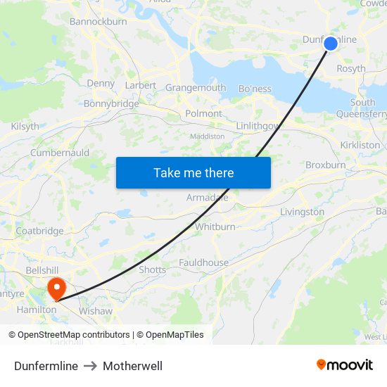 Dunfermline to Motherwell map