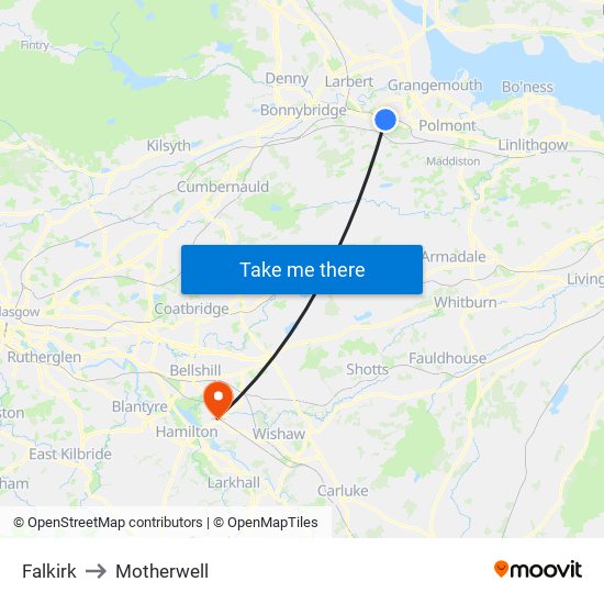 Falkirk to Motherwell map