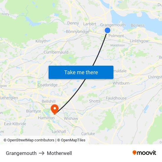 Grangemouth to Motherwell map