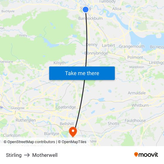 Stirling to Motherwell map