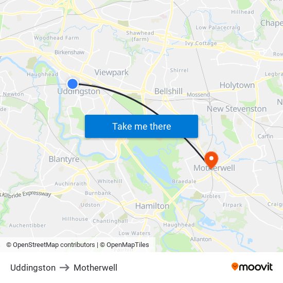 Uddingston to Motherwell map