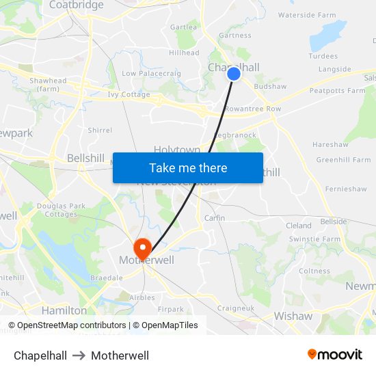 Chapelhall to Motherwell map