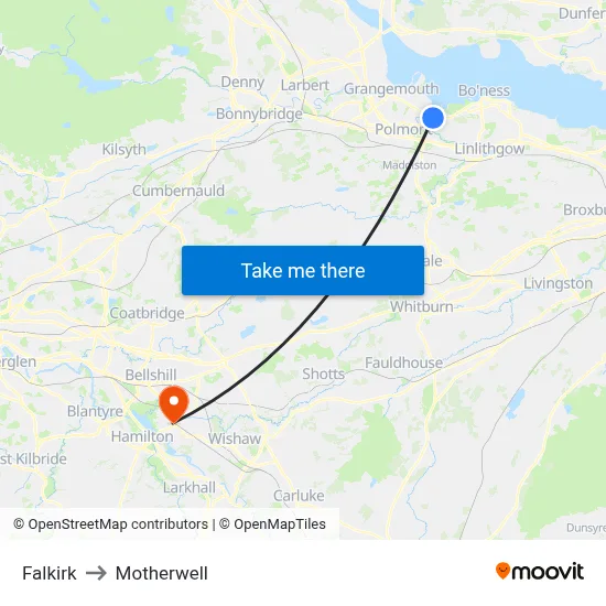 Falkirk to Motherwell map