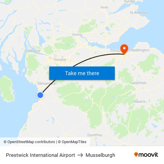 Prestwick International Airport to Musselburgh map