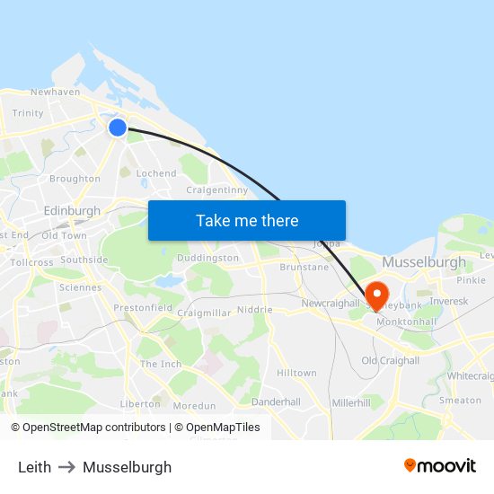 Leith to Musselburgh map