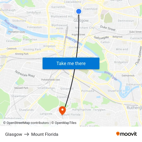 Glasgow to Mount Florida map