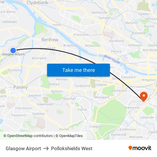 Glasgow Airport to Pollokshields West map