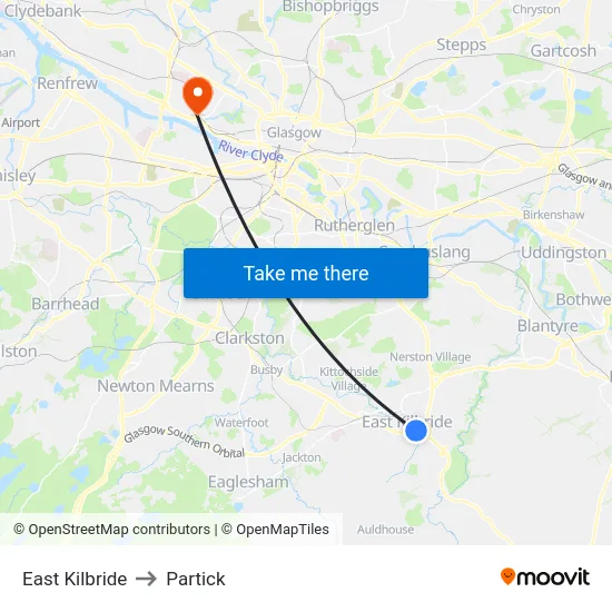 East Kilbride to Partick map
