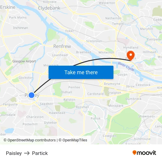 Paisley to Partick map