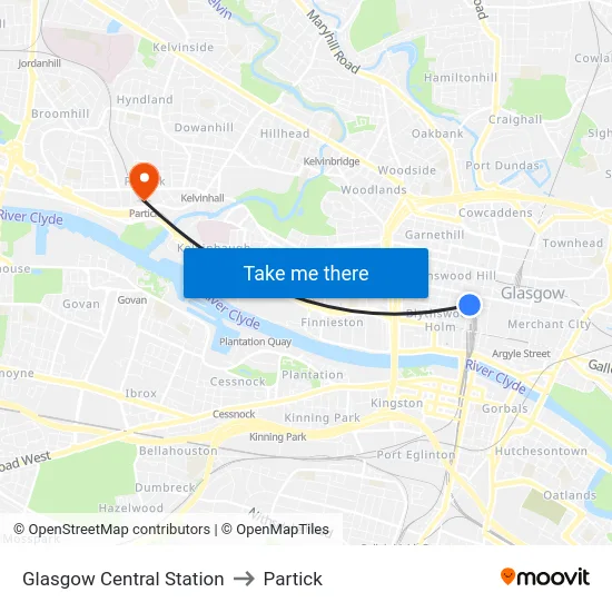 Glasgow Central Station to Partick map