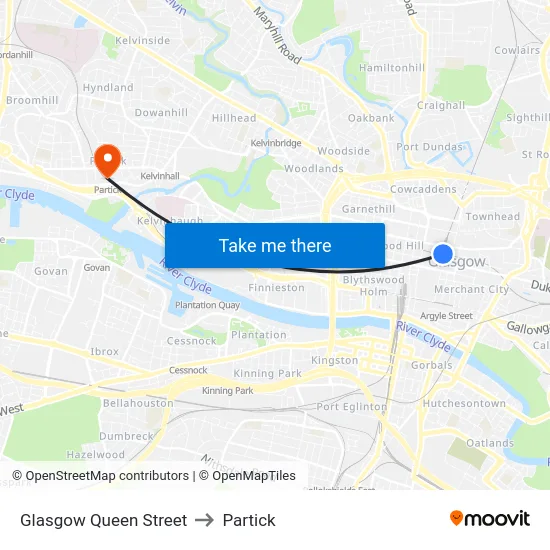 Glasgow Queen Street to Partick map