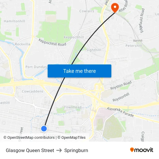 Glasgow Queen Street to Springburn map