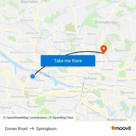 Govan Road to Springburn map