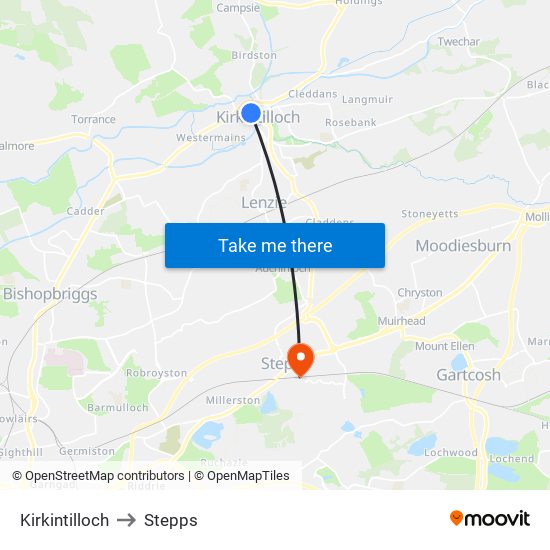 Kirkintilloch to Stepps map