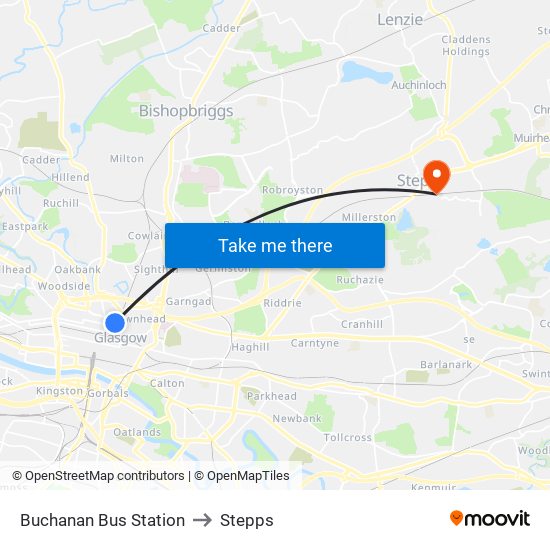 Buchanan Bus Station to Stepps map