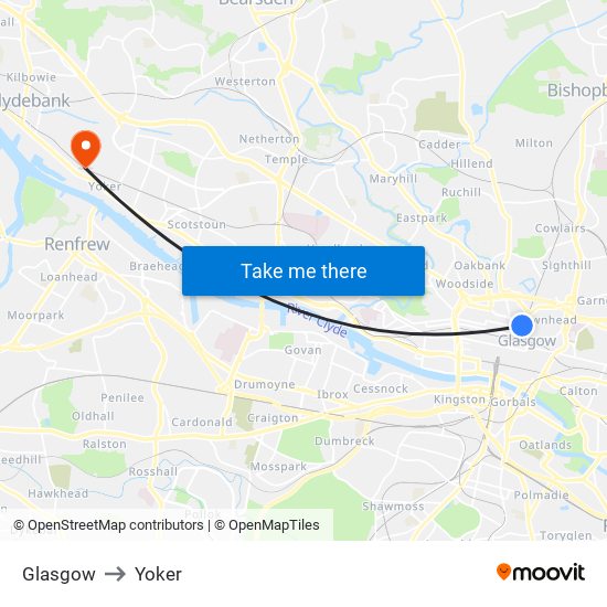 Glasgow to Yoker map