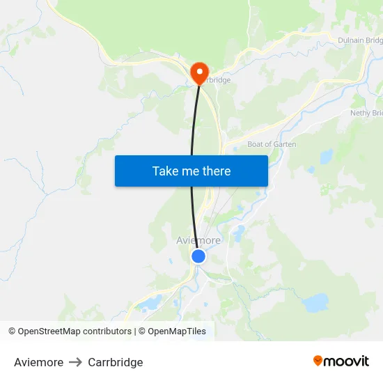 Aviemore to Carrbridge map