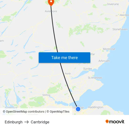 Edinburgh to Carrbridge map