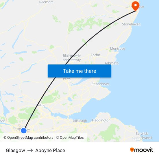 Glasgow to Aboyne Place map