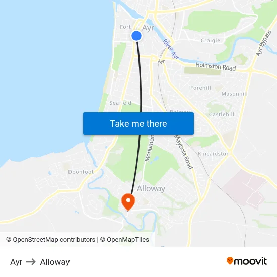 Ayr to Alloway map