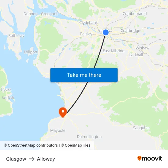 Glasgow to Alloway map