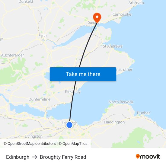 Edinburgh to Broughty Ferry Road map