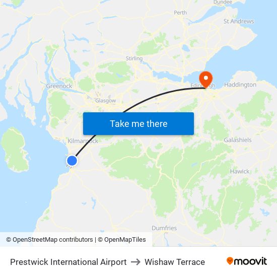 Prestwick International Airport to Wishaw Terrace map