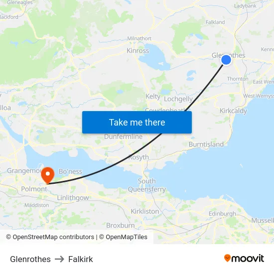 Glenrothes to Falkirk map