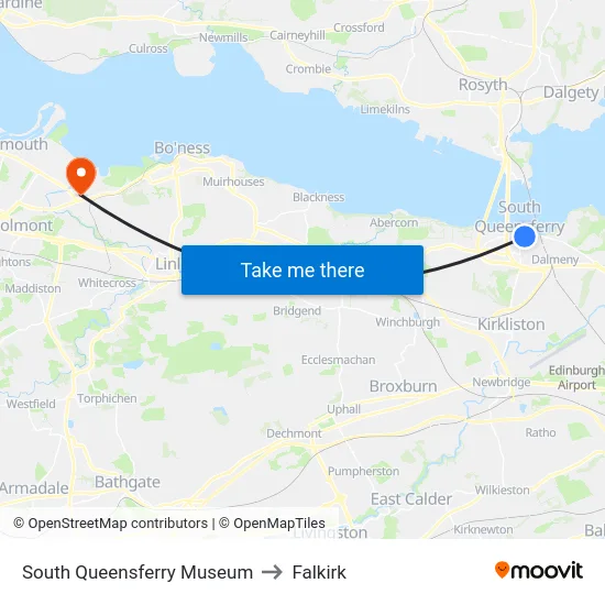 South Queensferry Museum to Falkirk map