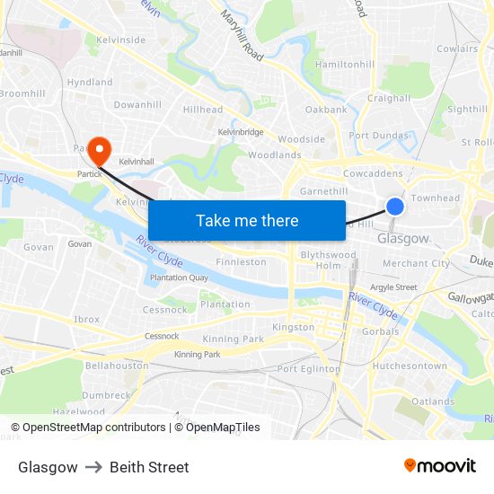 Glasgow to Beith Street map