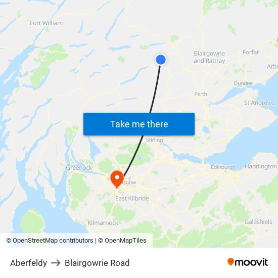 Aberfeldy to Blairgowrie Road map