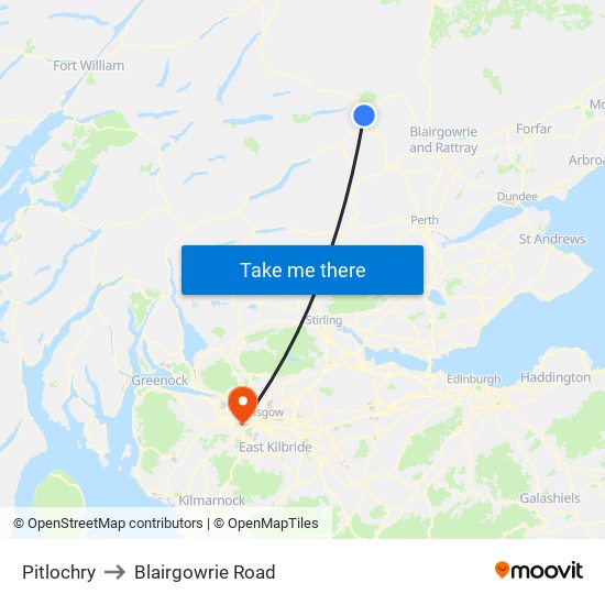 Pitlochry to Blairgowrie Road map